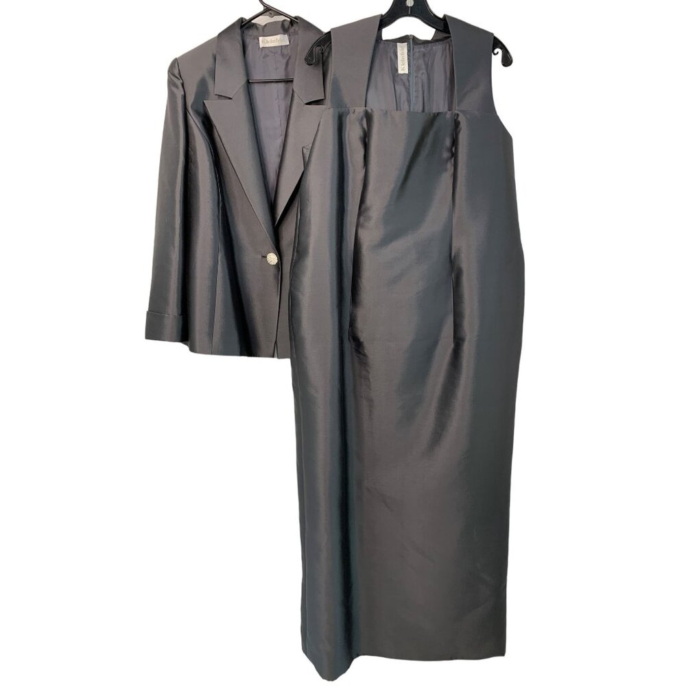 VTG Kleinfeld Formal 2 Piece Mother Bride Satin Maxi + Jacket Gray Size 2X 7326 - Picture 6 of 15